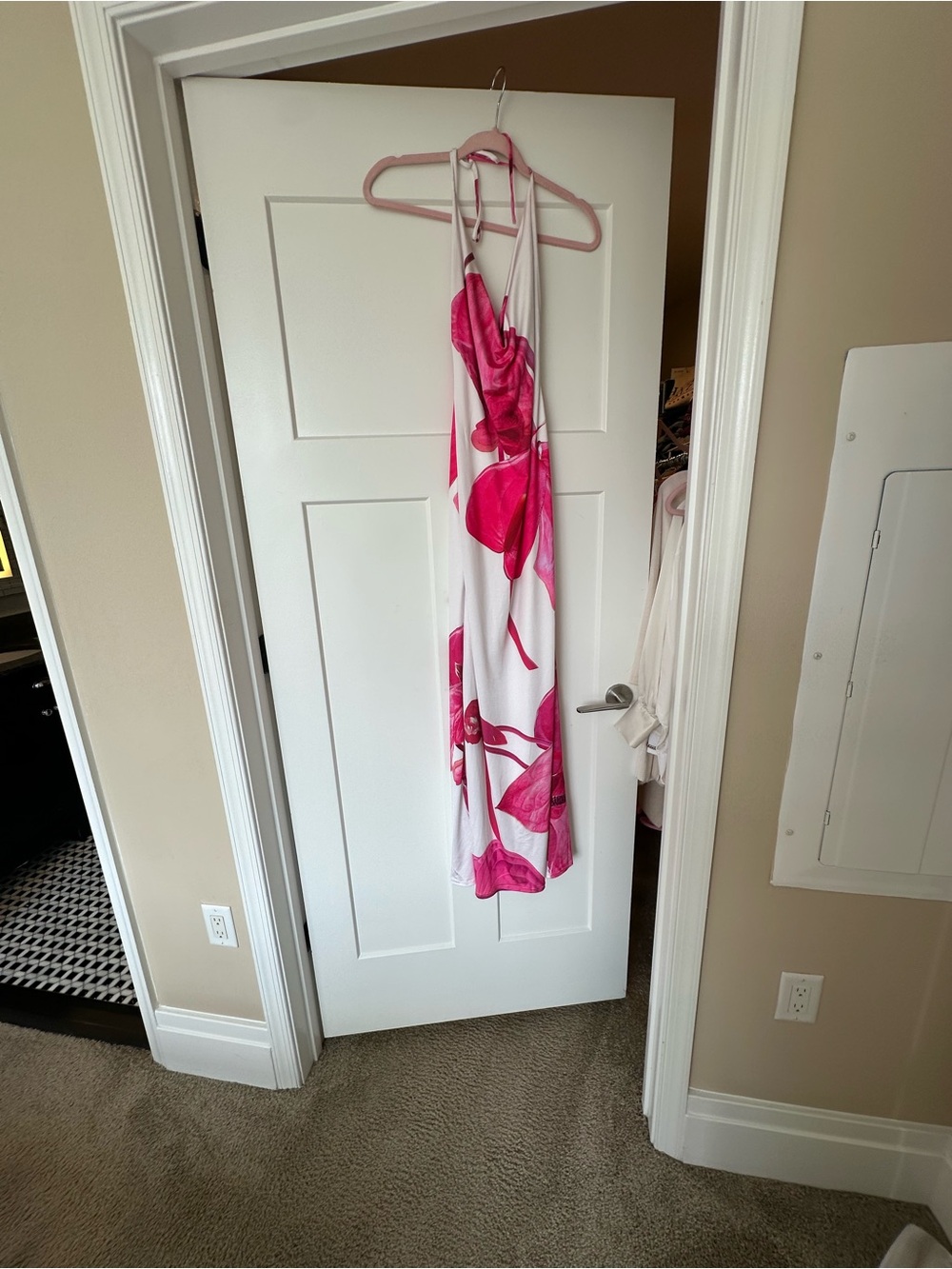 JLUXLABEL White Maxi Dress with Pink Floral Print — Backless Halter - Picture 3 of 4
